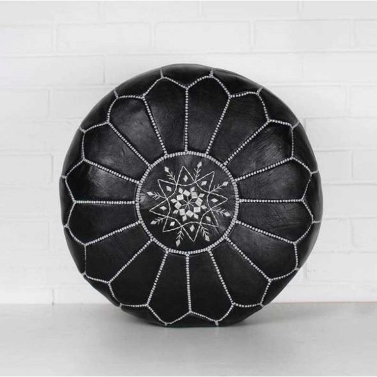 Black Moroccan Pouf Leather Ottoman Handmadepouf