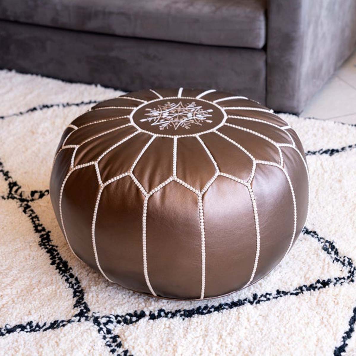 High Leather Quality Ottoman Set Of 2 Tan Moroccan Poufs Unfilled 