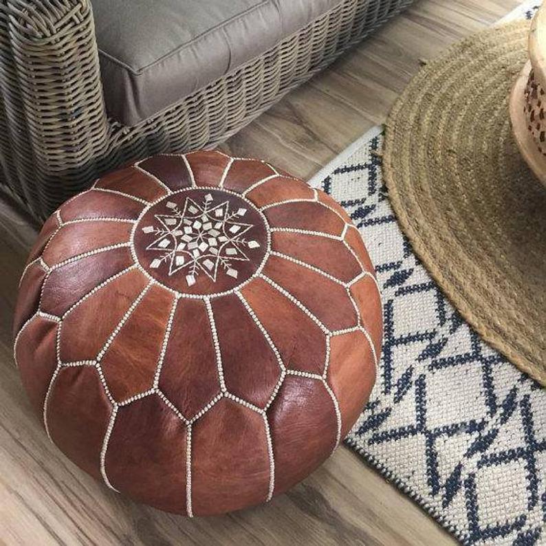2 Tan Moroccan Poufs  FREE EXPEDITED SHIPPING 