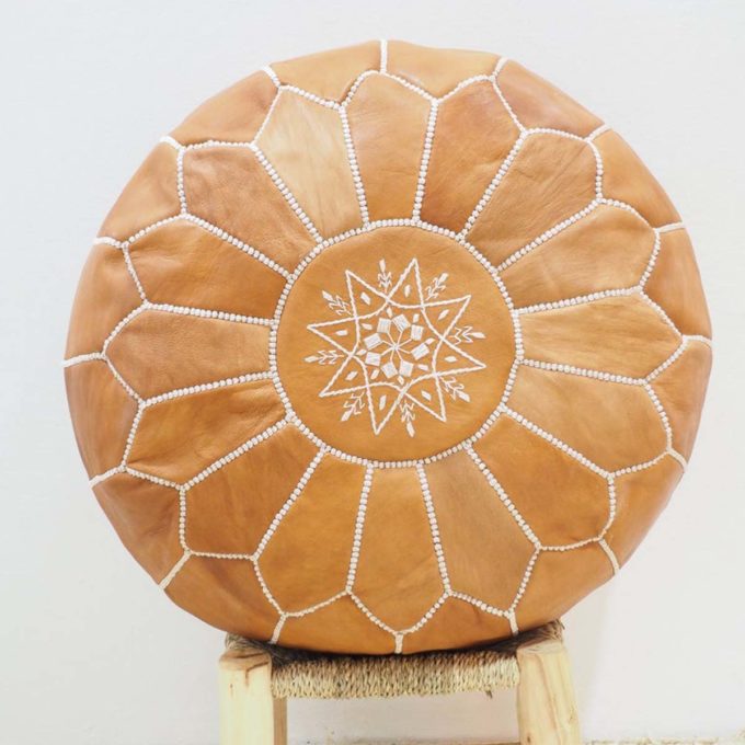 TAN Leather Moroccan pouf footstool