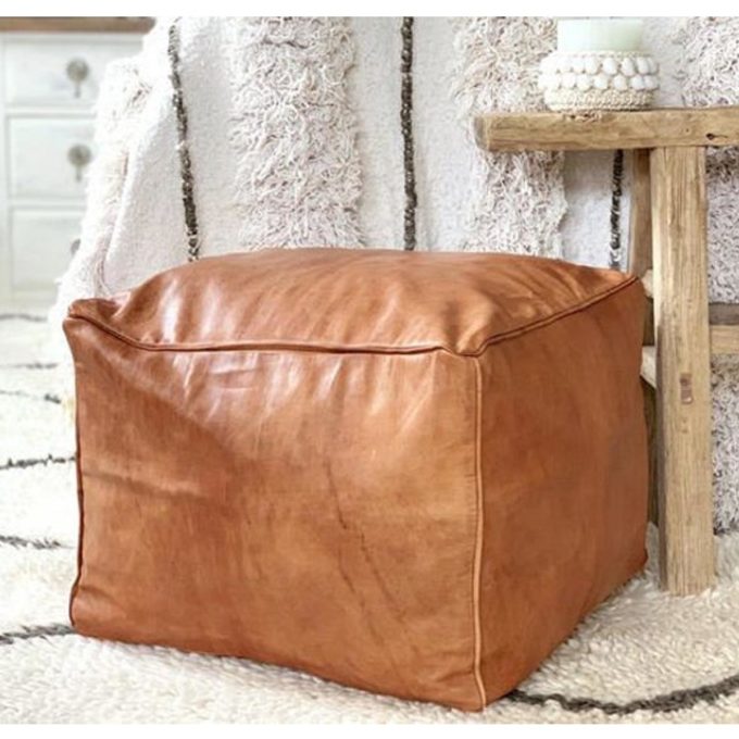 tan leather pouf ottoman