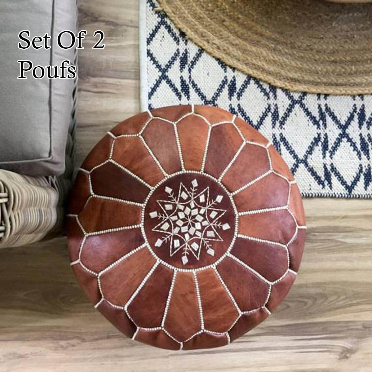 Leather Ottomans Moroccan Pouf, Moroccan Leather Poufs