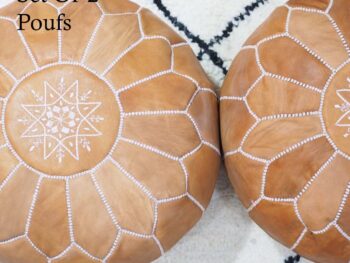 2 moroccan tan brown leather pouf ottoman footstool