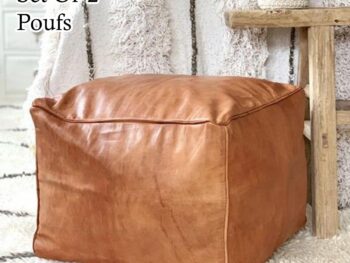 2 moroccan tan square leather pouf ottoman footstool