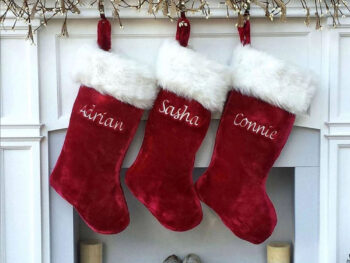 Set of Personalized Christmas Stockings, Red Classic Velvet Stockings with Embroidered Names