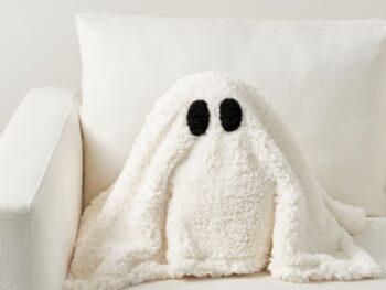 Gus Ghost Pillow, Halloween Spooky Sherpa Pillow, halloween decoration